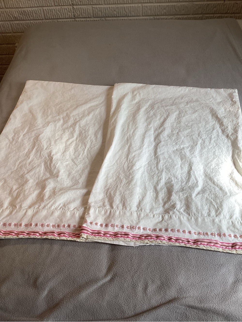 Pottery Barn Kids White Pillowcases with Pink Embroidered Trim - Set of 2